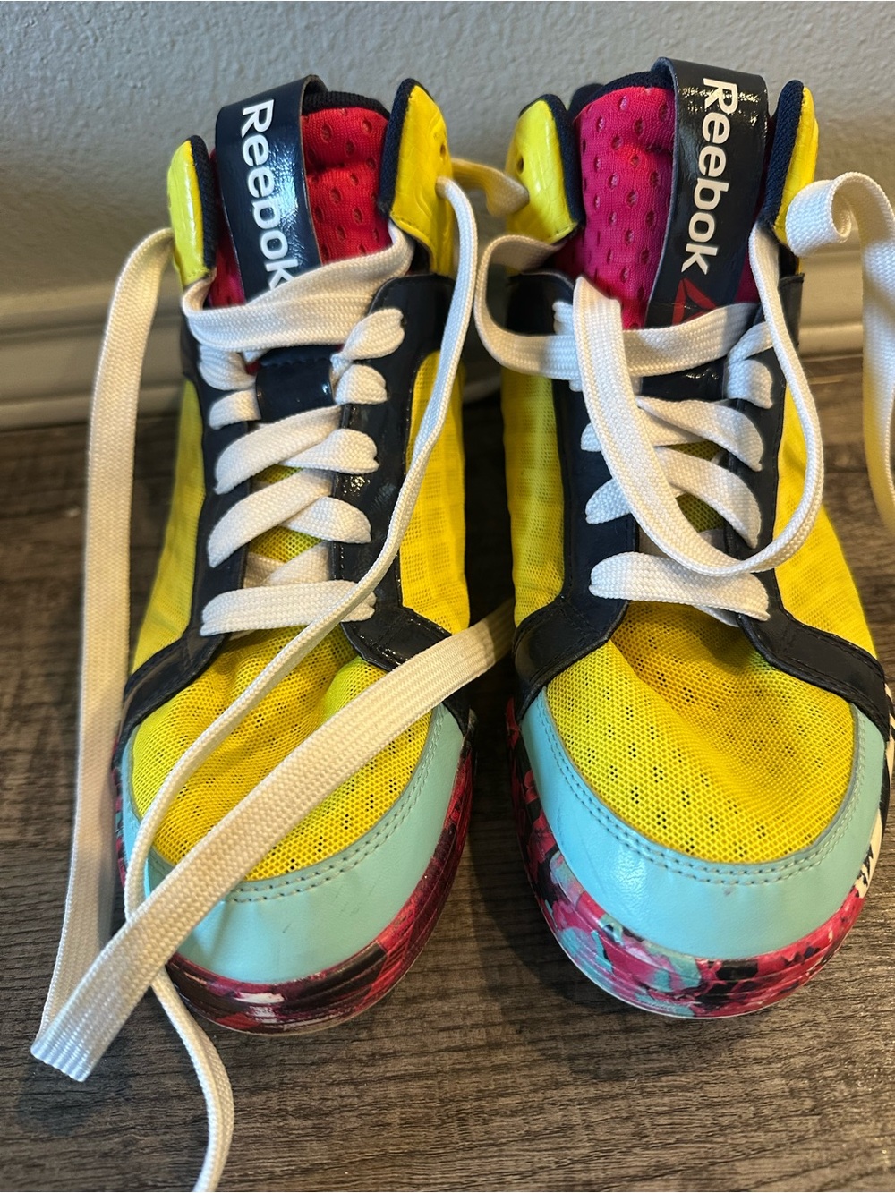 Women’s Reebok Yellow, Aqua & Pink High-Top Sneakers